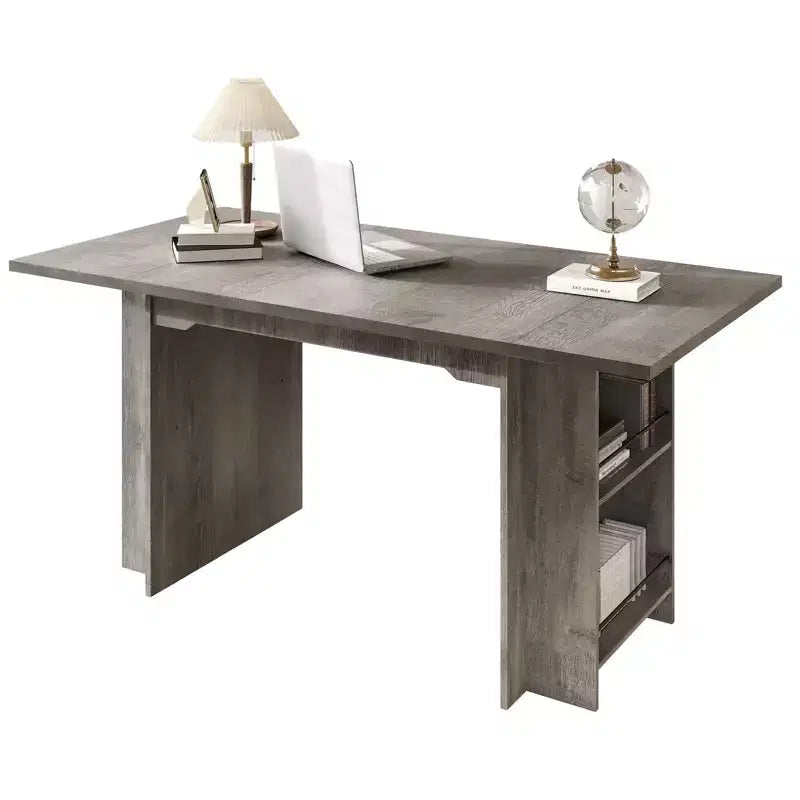 Table à manger de 160 cm avec 4 étagères de rangement, capacité de 4 à 6 personnes, table de cuisine en bois avec grand plateau pour le salon, montage facile