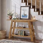 Console en bois massif de 120 cm, table d'entrée de style rustique à 3 niveaux avec étagères, table d'appoint étroite pour salon, couloir