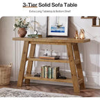 Console en bois massif de 120 cm, table d'entrée de style rustique à 3 niveaux avec étagères, table d'appoint étroite pour salon, couloir