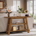 Console en bois massif de 120 cm, table d'entrée de style rustique à 3 niveaux avec étagères, table d'appoint étroite pour salon, couloir