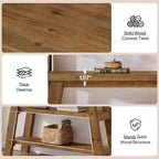 Console en bois massif de 120 cm, table d'entrée de style rustique à 3 niveaux avec étagères, table d'appoint étroite pour salon, couloir