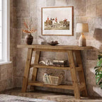Console en bois massif de 120 cm, table d'entrée de style rustique à 3 niveaux avec étagères, table d'appoint étroite pour salon, couloir