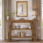 Console en bois massif de 120 cm, table d'entrée de style rustique à 3 niveaux avec étagères, table d'appoint étroite pour salon, couloir