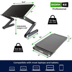 Support d'ordinateur portable professionnel réglable pour bureau, tablettes, noir, aluminium, hauteur et inclinaison réglables