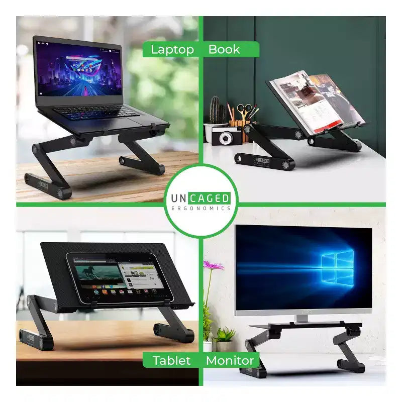 Support d'ordinateur portable professionnel réglable pour bureau, tablettes, noir, aluminium, hauteur et inclinaison réglables