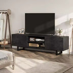 Meuble TV moderne pour téléviseurs jusqu'à 80 pouces, meuble console multimédia avec tiroirs de rangement et étagères ouvertes, pieds en métal, 178 cm