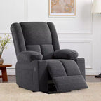 Fauteuil inclinable électrique gris avec massage, chaleur, ports USB et porte-gobelets, pour le confort des personnes âgées