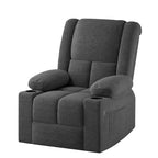 Fauteuil inclinable électrique gris avec massage, chaleur, ports USB et porte-gobelets, pour le confort des personnes âgées