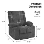 Fauteuil inclinable électrique gris avec massage, chaleur, ports USB et porte-gobelets, pour le confort des personnes âgées
