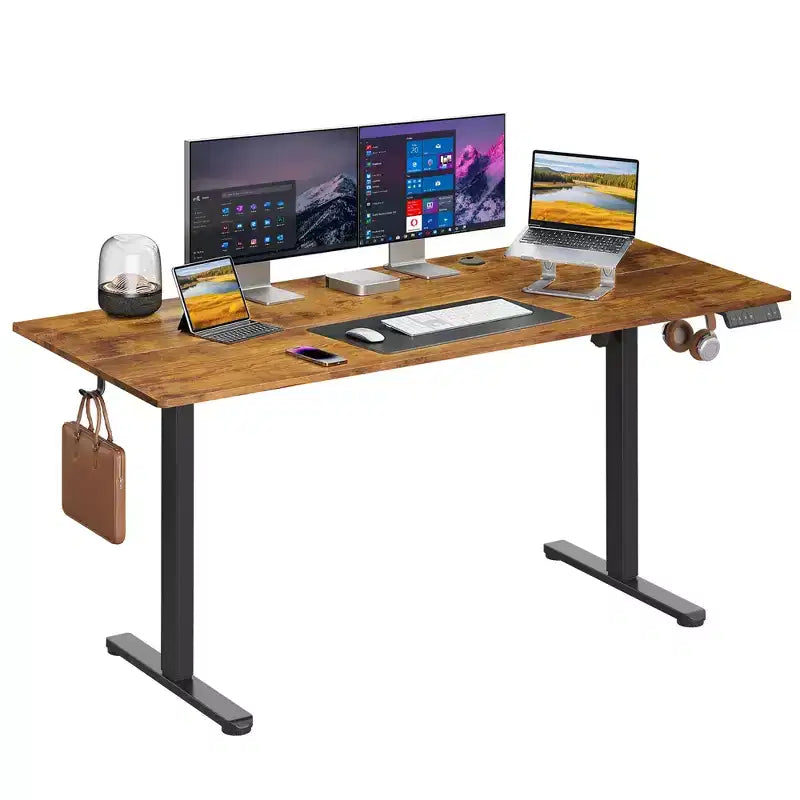 Bureau réglable en hauteur électrique 63" - Bureau ergonomique assis-debout avec écran tactile LED, 3 préréglages de mémoire et crochet pour bureau à domicile
