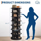 Tour à chaussures rotative à 7 niveaux, présentoir vertical, rangement pour chaussures, carrousel rond, rotation à 360°