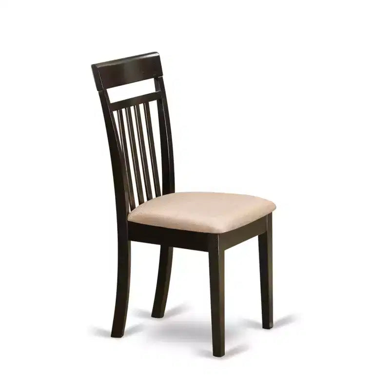Chaise à dossier à lattes fusion asiatique avec assise en bois, 17 x 17,5 x 38,5, Cappuccino
