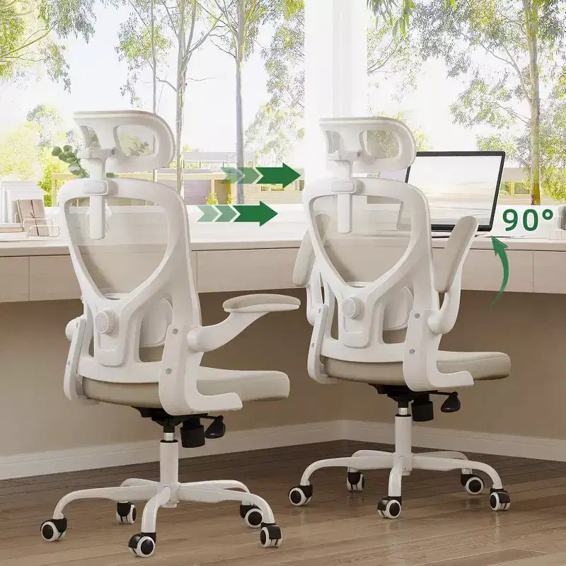 Chaise de bureau ergonomique pour la maison - Avec support lombaire, accoudoirs relevables et appui-tête pour le travail et les études (Noir)