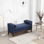 Banc rembourré de 53,5 po de large, pieds en bois et traversins, tissu bouclette, pour chambre à coucher, salon, entrée
