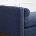 Banc rembourré de 53,5 po de large, pieds en bois et traversins, tissu bouclette, pour chambre à coucher, salon, entrée