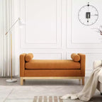 Banc rembourré de 53,5 po de large, pieds en bois et traversins, tissu bouclette, pour chambre à coucher, salon, entrée