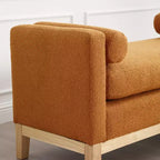 Banc rembourré de 53,5 po de large, pieds en bois et traversins, tissu bouclette, pour chambre à coucher, salon, entrée