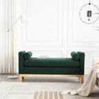 Banc rembourré de 53,5 po de large, pieds en bois et traversins, tissu bouclette, pour chambre à coucher, salon, entrée