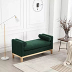 Banc rembourré de 53,5 po de large, pieds en bois et traversins, tissu bouclette, pour chambre à coucher, salon, entrée