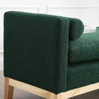 Banc rembourré de 53,5 po de large, pieds en bois et traversins, tissu bouclette, pour chambre à coucher, salon, entrée