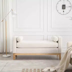 Banc rembourré de 53,5 po de large, pieds en bois et traversins, tissu bouclette, pour chambre à coucher, salon, entrée