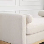 Banc rembourré de 53,5 po de large, pieds en bois et traversins, tissu bouclette, pour chambre à coucher, salon, entrée