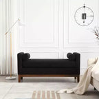 Banc rembourré de 53,5 po de large, pieds en bois et traversins, tissu bouclette, pour chambre à coucher, salon, entrée
