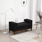 Banc rembourré de 53,5 po de large, pieds en bois et traversins, tissu bouclette, pour chambre à coucher, salon, entrée