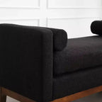 Banc rembourré de 53,5 po de large, pieds en bois et traversins, tissu bouclette, pour chambre à coucher, salon, entrée