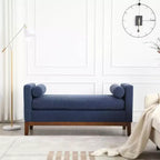 Banc rembourré de 53,5 po de large, pieds en bois et traversins, tissu bouclette, pour chambre à coucher, salon, entrée