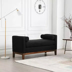 53.5 W Upholstered Bench, Wood Legs & Bolster Pillows, Boucle Fabric, for Bedroom, Living Room, Entryway
