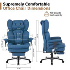 Fauteuil de bureau ergonomique grande taille, chaise d'ordinateur en cuir PU à dossier haut, fauteuil de direction à siège large avec repose-pieds et support lombaire