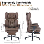 Fauteuil de bureau ergonomique grande taille, chaise d'ordinateur en cuir PU à dossier haut, fauteuil de direction à siège large avec repose-pieds et support lombaire