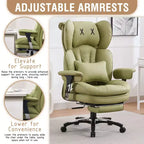 Fauteuil de bureau ergonomique grande taille, chaise d'ordinateur en cuir PU à dossier haut, fauteuil de direction à siège large avec repose-pieds et support lombaire