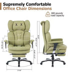 Fauteuil de bureau ergonomique grande taille, chaise d'ordinateur en cuir PU à dossier haut, fauteuil de direction à siège large avec repose-pieds et support lombaire