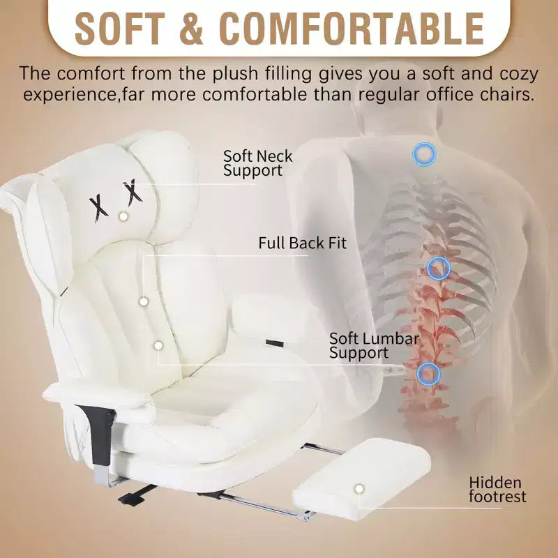 Fauteuil de bureau ergonomique grande taille, chaise d'ordinateur en cuir PU à dossier haut, fauteuil de direction à siège large avec repose-pieds et support lombaire
