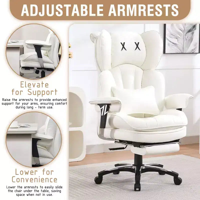 Fauteuil de bureau ergonomique grande taille, chaise d'ordinateur en cuir PU à dossier haut, fauteuil de direction à siège large avec repose-pieds et support lombaire