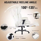 Fauteuil de bureau ergonomique grande taille, chaise d'ordinateur en cuir PU à dossier haut, fauteuil de direction à siège large avec repose-pieds et support lombaire