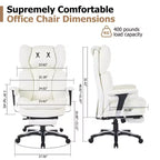 Fauteuil de bureau ergonomique grande taille, chaise d'ordinateur en cuir PU à dossier haut, fauteuil de direction à siège large avec repose-pieds et support lombaire