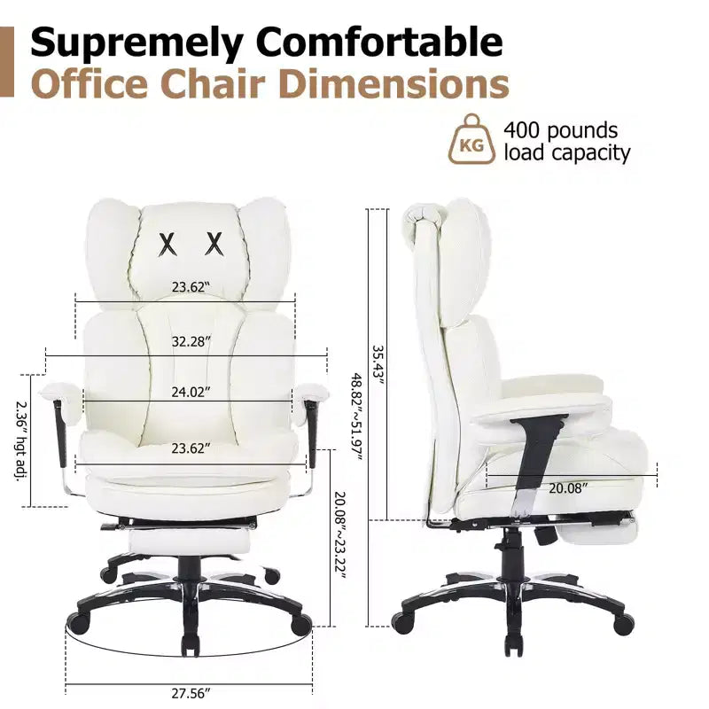 Fauteuil de bureau ergonomique grande taille, chaise d'ordinateur en cuir PU à dossier haut, fauteuil de direction à siège large avec repose-pieds et support lombaire