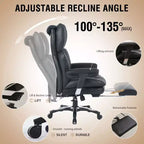 Fauteuil de bureau ergonomique grande taille, chaise d'ordinateur en cuir PU à dossier haut, fauteuil de direction à siège large avec repose-pieds et support lombaire