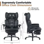 Fauteuil de bureau ergonomique grande taille, chaise d'ordinateur en cuir PU à dossier haut, fauteuil de direction à siège large avec repose-pieds et support lombaire