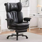 Fauteuil de bureau ergonomique grande taille, chaise d'ordinateur en cuir PU à dossier haut, fauteuil de direction à siège large avec repose-pieds et support lombaire