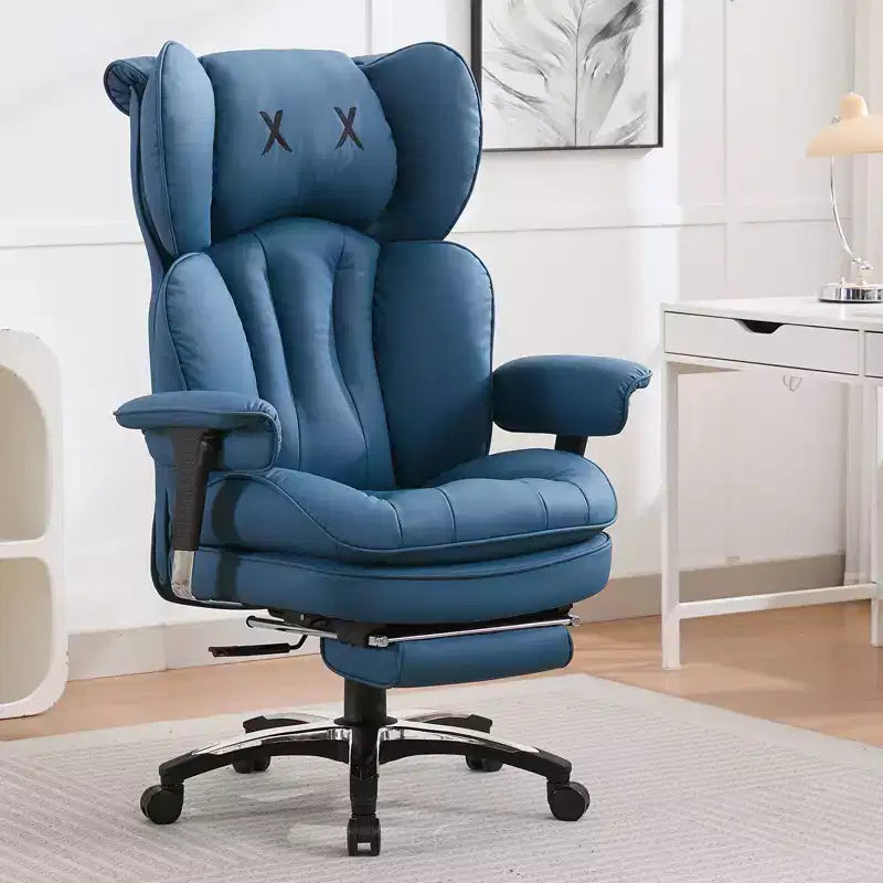 Fauteuil de bureau ergonomique grande taille, chaise d'ordinateur en cuir PU à dossier haut, fauteuil de direction à siège large avec repose-pieds et support lombaire