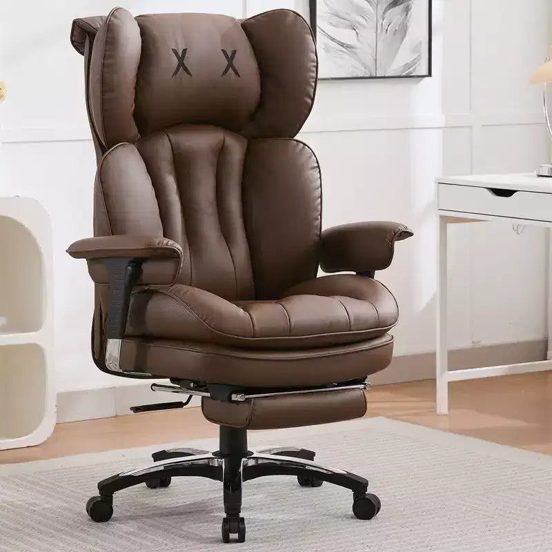 Fauteuil de bureau ergonomique grande taille, chaise d'ordinateur en cuir PU à dossier haut, fauteuil de direction à siège large avec repose-pieds et support lombaire