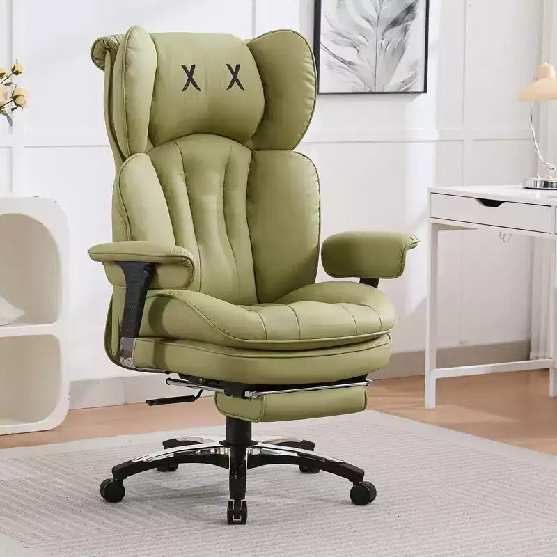 Fauteuil de bureau ergonomique grande taille, chaise d'ordinateur en cuir PU à dossier haut, fauteuil de direction à siège large avec repose-pieds et support lombaire