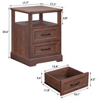 Table de chevet rustique moderne avec station de charge, 2 tiroirs et étagère ouverte