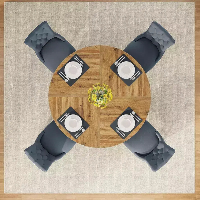 Grande table à manger ronde en bois de ferme avec piètement croisé, table de cuisine en bois pour salle à manger, coin petit-déjeuner