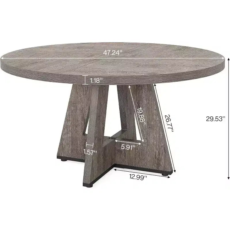 Grande table à manger ronde en bois de ferme avec piètement croisé, table de cuisine en bois pour salle à manger, coin petit-déjeuner