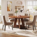 Grande table à manger ronde en bois de ferme avec piètement croisé, table de cuisine en bois pour salle à manger, coin petit-déjeuner